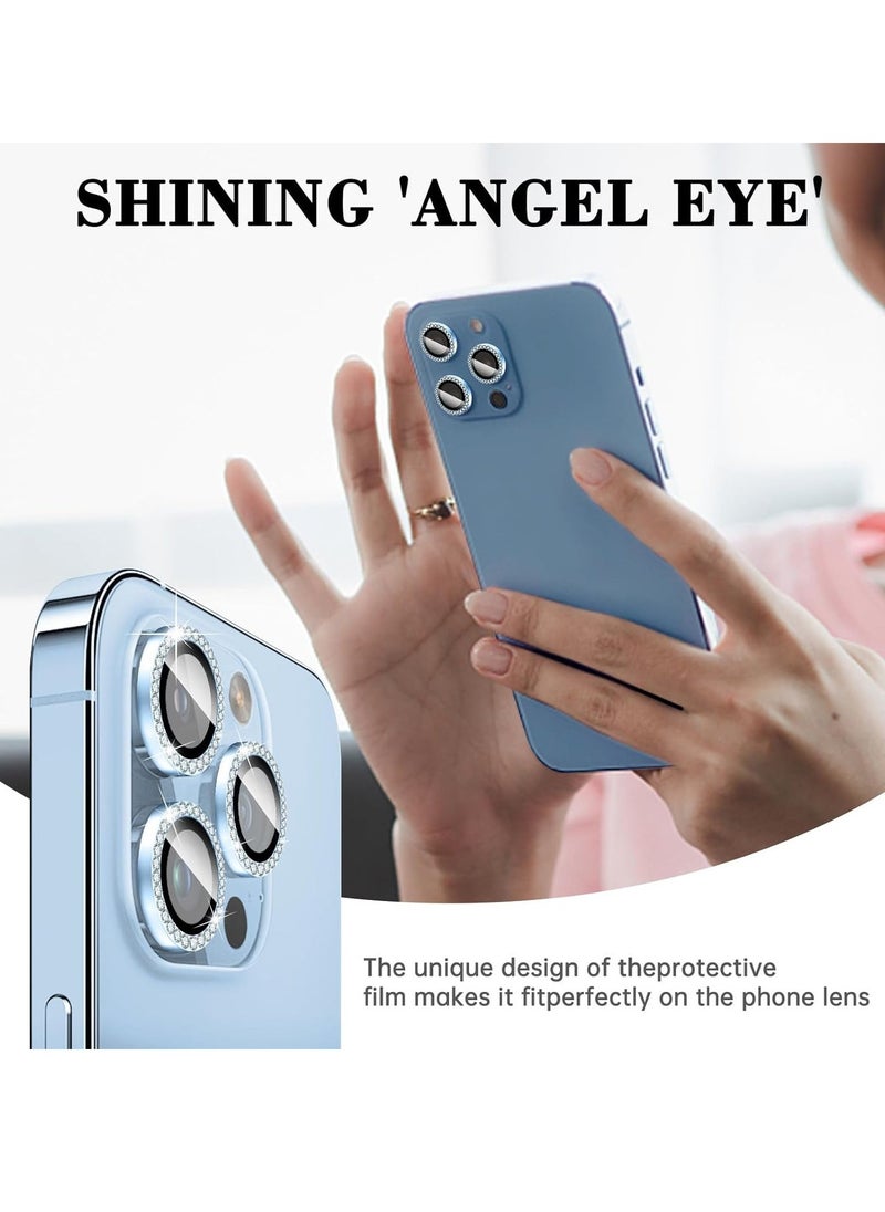 Raxoom Blue Diamond Camera Lens Protector for iPhone 16 Pro/16 Pro Max - Glitter Tempered Glass Cover with Metal Alignment Rings - Image 3