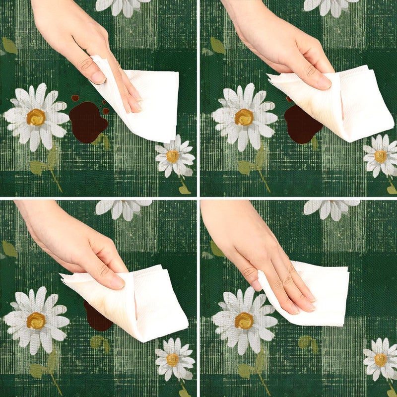 Beautiful Green Daisies Square Fitted Tablecloth Waterproof Elastic Card Table Cover Stretch Wipeable Polyester Square Table Protector for Dining Kitchen Home Outdoor Picnic Decor,34x34inch - Image 5