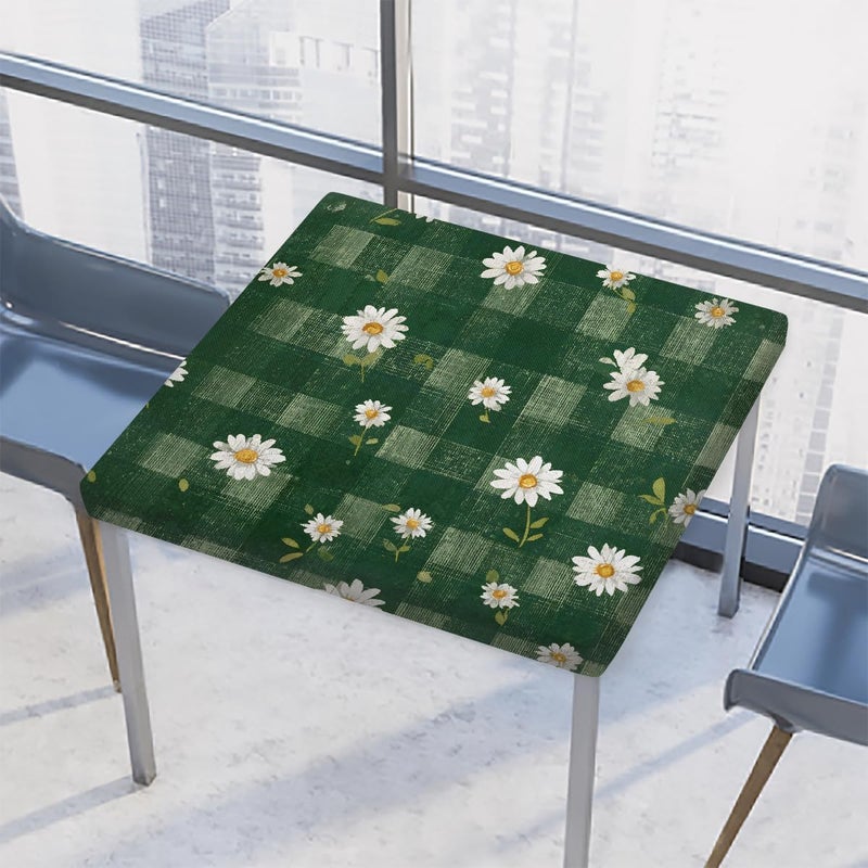 Beautiful Green Daisies Square Fitted Tablecloth Waterproof Elastic Card Table Cover Stretch Wipeable Polyester Square Table Protector for Dining Kitchen Home Outdoor Picnic Decor,34x34inch - Image 1