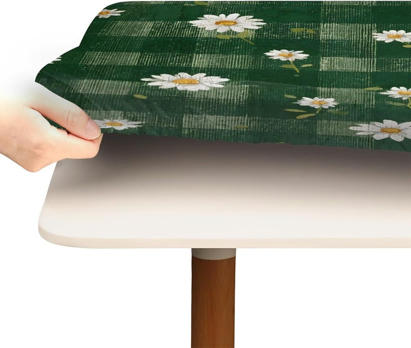 Beautiful Green Daisies Square Fitted Tablecloth Waterproof Elastic Card Table Cover Stretch Wipeable Polyester Square Table Protector for Dining Kitchen Home Outdoor Picnic Decor,34x34inch - Image 4