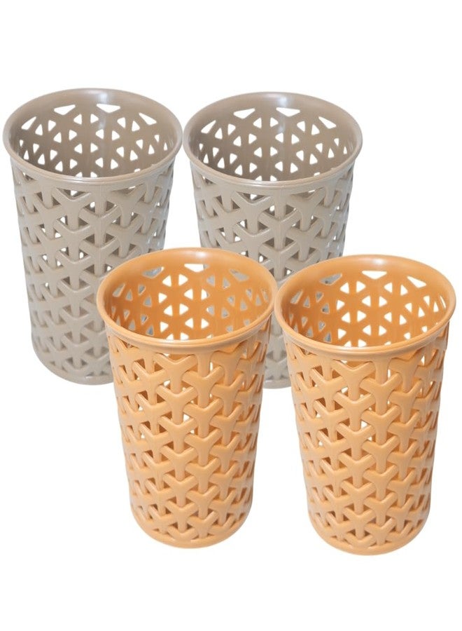 MORVI Linea Big Round Plastic Multipurpose Organizer For Kitchen, Bathroom, Salon, Office|Stationery,Cutlery,Pen,Makeup Brushes Holder|Hanging Toothbrush Stand |Pack Of 4 | COFFEE CAMEL - Image 1
