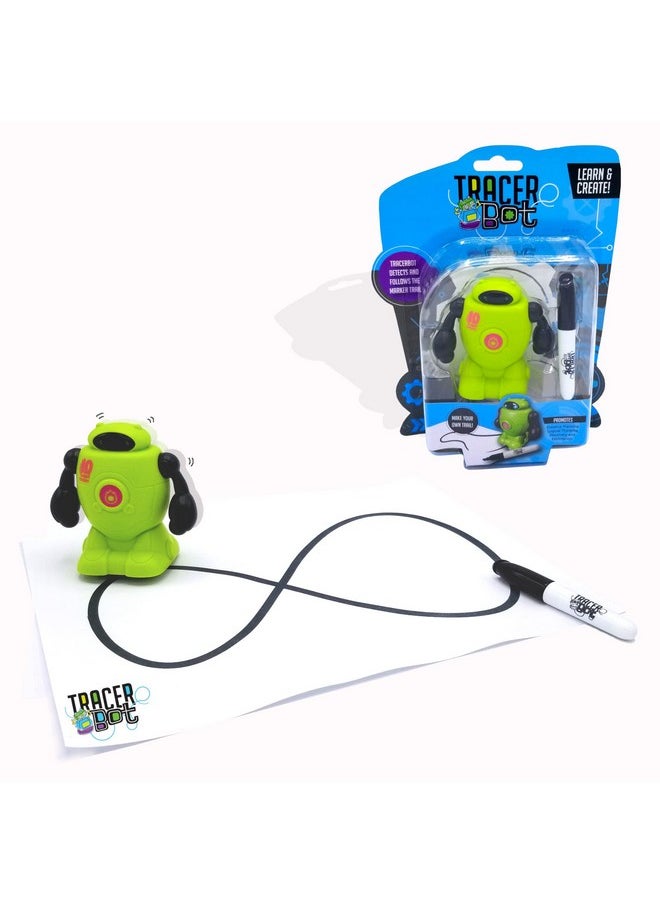 Tracerbot - Green - Mini Inductive Robot That Follows The Black Line You Draw. Fun, Educational, And Interactive Stem Toy With Limitless Ways To Play! Promotes Logic And Creativity Training