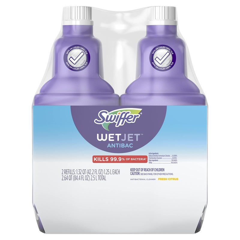 Swiffer WetJet Solution Refill for Floor Mopping and Cleaning, All Purpose Multi Surface Floor Cleaning Solution, Fresh Citrus Scent, 1.25 Liters (2 Pack) - Image 1