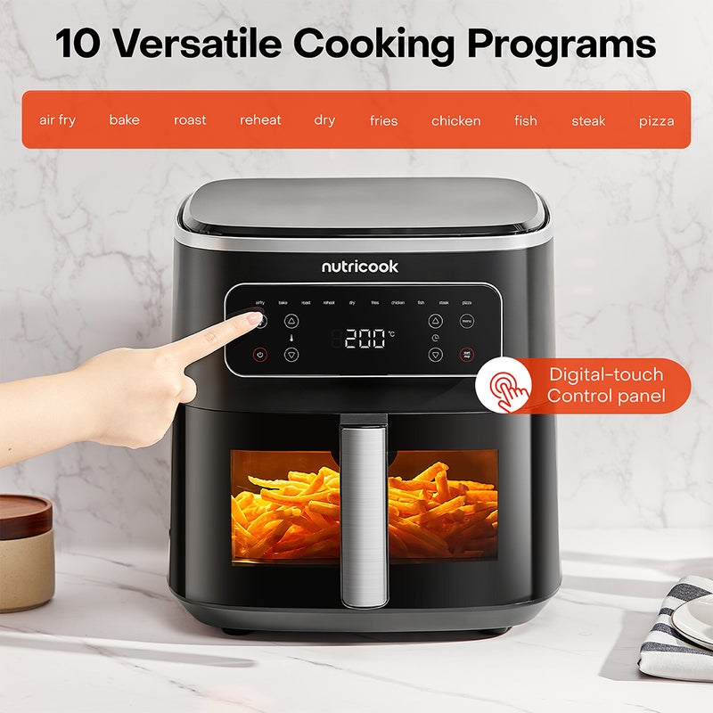 نيوتري كوك Air Fryer Max Pro 8L/1.4KG, 2000W, Digital, Top & Bottom Heating, 10 Presets, Viewing Window, Ceramic Basket, Metal Cavity, Oil-Free, Dishwasher-Safe, NC-AFM330, Black, 2-Year Warranty 8 L 2000 W AFM600 black - Image 3