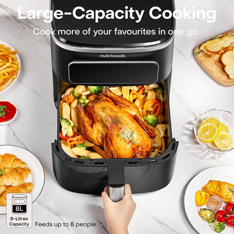 نيوتري كوك Air Fryer Max Pro 8L/1.4KG, 2000W, Digital, Top & Bottom Heating, 10 Presets, Viewing Window, Ceramic Basket, Metal Cavity, Oil-Free, Dishwasher-Safe, NC-AFM330, Black, 2-Year Warranty 8 L 2000 W AFM600 black - Image 2