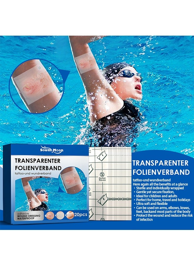 SOUTH MOON Transparenter Folienver Band， Transparent Waterproof Patch, Stretch Adhesive Bandages, Tattoo Protective Transparent Film-20pcs - Image 1