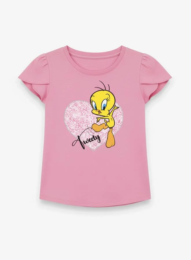 Looney Tunes Graphic Print Round Neck Fashion T-shirt