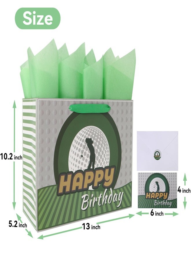 wishinside 13” Large Golf Birthday Gift Bag Set with Handles, Greeting Card, Blue Tissue Papers for Men Boys Golfers for Golf Party Favors, Sports Themed Design, 1 Pcs - Image 2