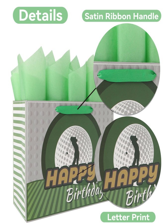 wishinside 13” Large Golf Birthday Gift Bag Set with Handles, Greeting Card, Blue Tissue Papers for Men Boys Golfers for Golf Party Favors, Sports Themed Design, 1 Pcs - Image 4