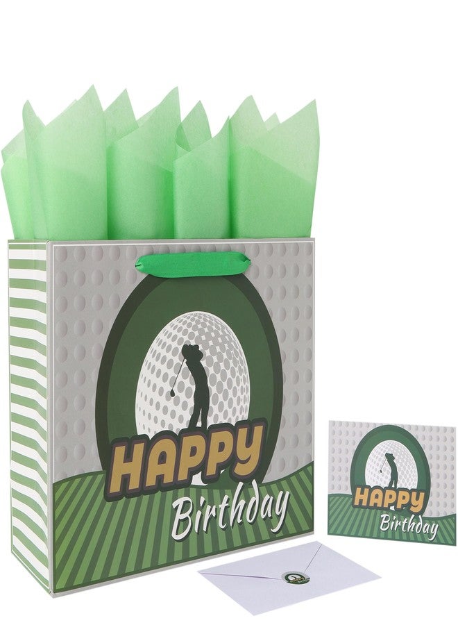 wishinside 13” Large Golf Birthday Gift Bag Set with Handles, Greeting Card, Blue Tissue Papers for Men Boys Golfers for Golf Party Favors, Sports Themed Design, 1 Pcs - Image 1