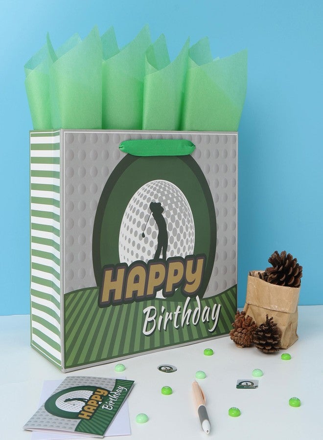 wishinside 13” Large Golf Birthday Gift Bag Set with Handles, Greeting Card, Blue Tissue Papers for Men Boys Golfers for Golf Party Favors, Sports Themed Design, 1 Pcs - Image 5