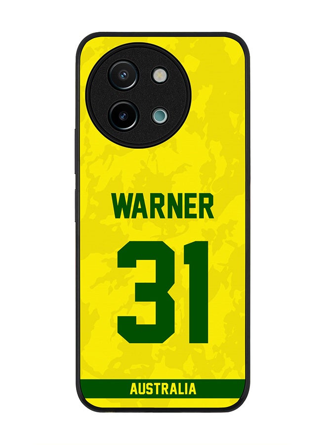 Stylizedd حافظة حواف سوداء متينة لهاتف Vivo Y38 / Vivo Y58 / Vivo Y200i / Vivo T3x، حافظة مرنة رفيعة - فريق أستراليا ديفيد وارنر، رقم القميص 31 - Image 1