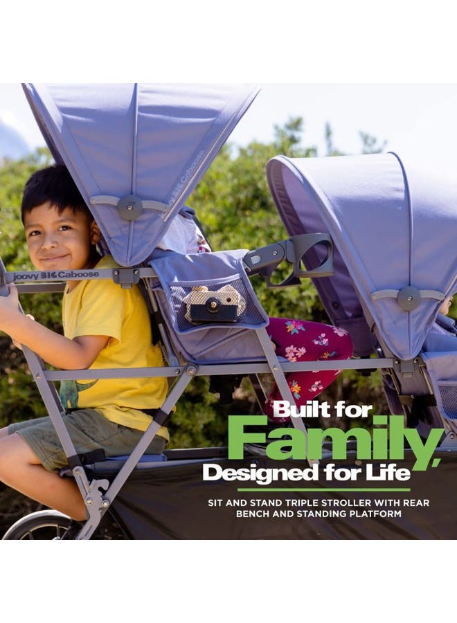 Joovy Big Caboose Triple Stroller with Rear Bench and Standing Platform, Reclining Seats, Optional Rear Seat, and Two Universal Car Seat Adapters, Jet - Image 4