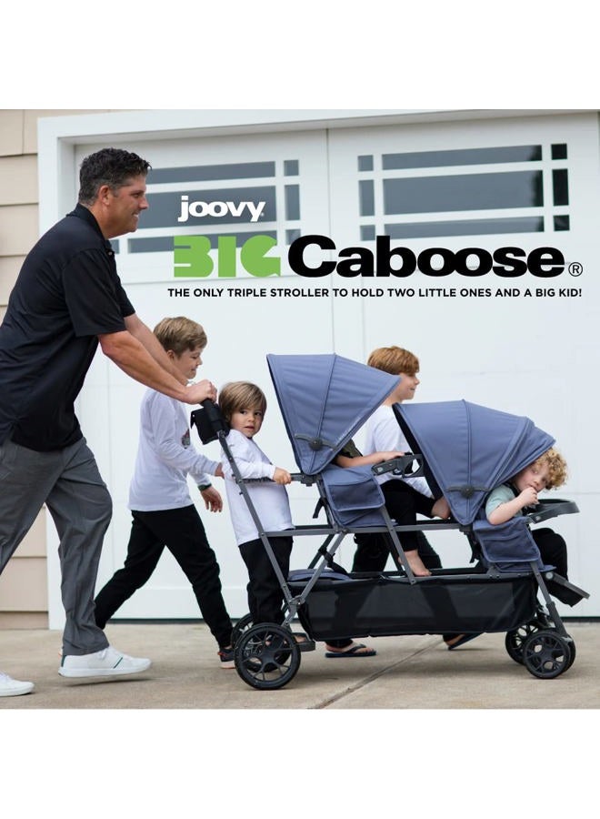 Joovy Big Caboose Triple Stroller with Rear Bench and Standing Platform, Reclining Seats, Optional Rear Seat, and Two Universal Car Seat Adapters, Jet - Image 2