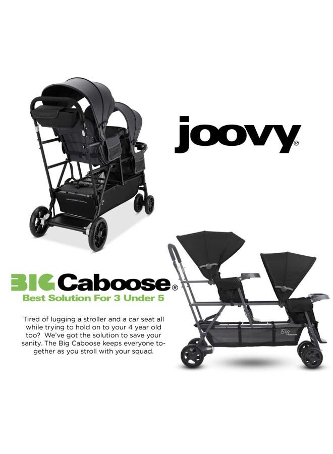 Joovy Big Caboose Triple Stroller with Rear Bench and Standing Platform, Reclining Seats, Optional Rear Seat, and Two Universal Car Seat Adapters, Jet - Image 3