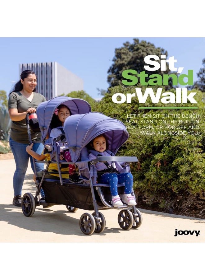 Joovy Big Caboose Triple Stroller with Rear Bench and Standing Platform, Reclining Seats, Optional Rear Seat, and Two Universal Car Seat Adapters, Jet - Image 5