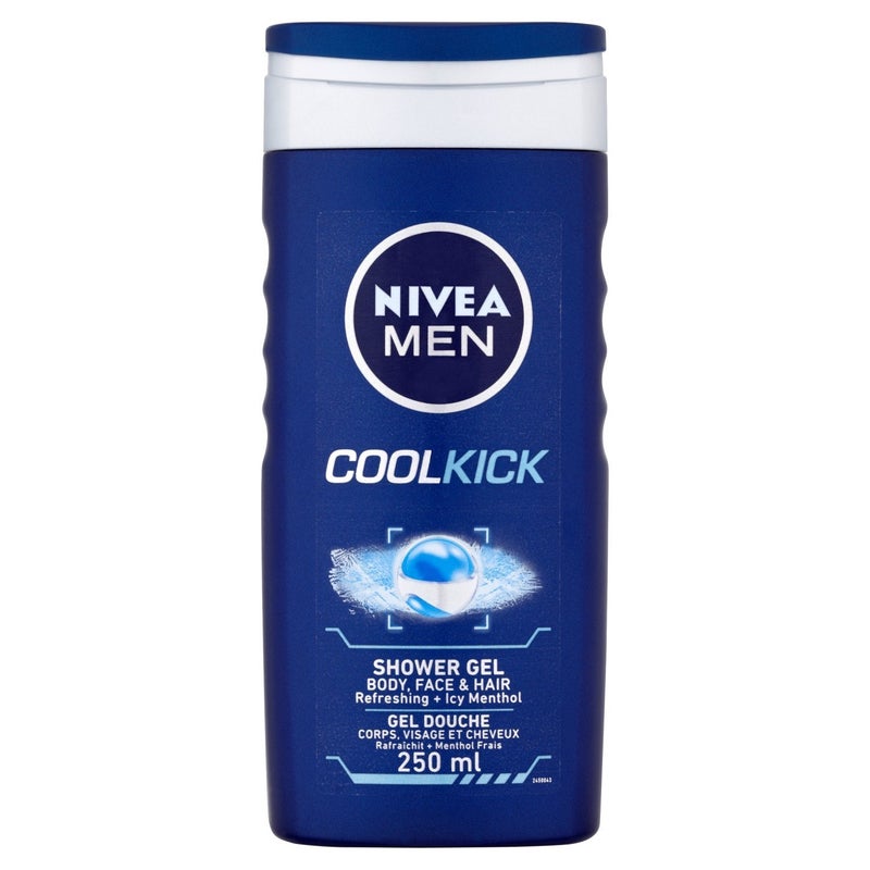 Nivea Bath Care Shower Gel Cool Kick for Men, 250ml with Free 1 Loofah