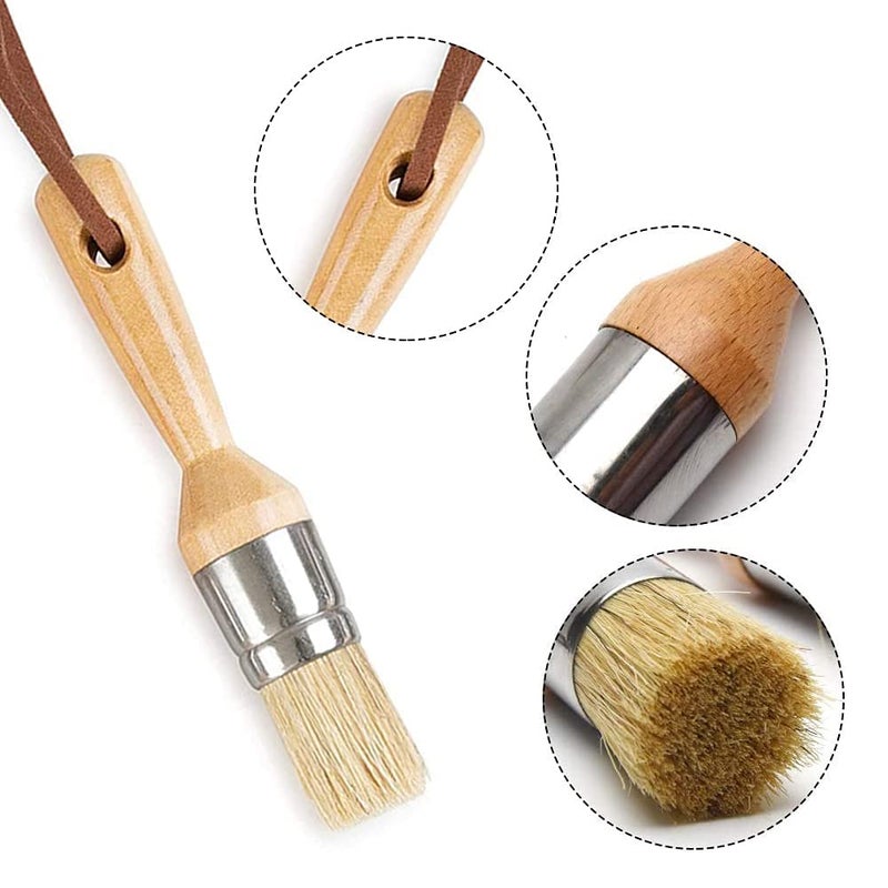 Like-It Like It 3-Piece Chalk & Wax Paint Brush Set - Flat, Pointed & Round Bristle Brushes for Wood Furniture & Home Decor - Brown & Black Synthetic Bristles - Image 2