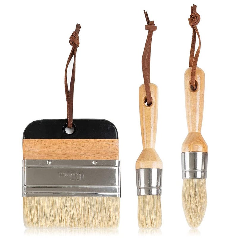 Like-It Like It 3-Piece Chalk & Wax Paint Brush Set - Flat, Pointed & Round Bristle Brushes for Wood Furniture & Home Decor - Brown & Black Synthetic Bristles - Image 1