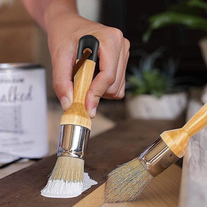 Like-It Like It 3-Piece Chalk & Wax Paint Brush Set - Flat, Pointed & Round Bristle Brushes for Wood Furniture & Home Decor - Brown & Black Synthetic Bristles - Image 3