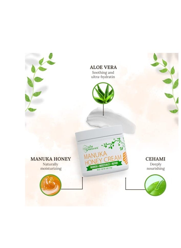 Wild Naturals - Manuka Honey Cream Moisturizer for Dry Skin - Eczema Honey Cream Face Moisturizer for Sensitive Skin - Soothing & Redness Relief Face Cream for Dry Skin - Face, Hand & Body Moisturizer for Women & Men - Image 1