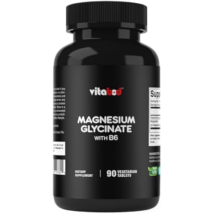 Vitabod Magnesium Glycinate 1000 mg per Serving Providing 300mg of Elemental Magnesium - 90 Vegetarian Tablets - Chelated Form - Supports Muscle, Joint, and Heart Health* - Image 1