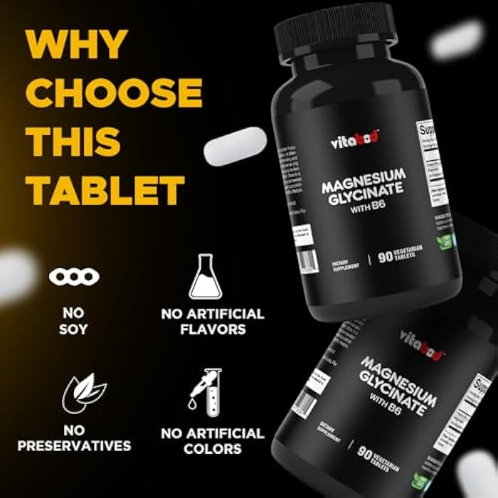 Vitabod Magnesium Glycinate 1000 mg per Serving Providing 300mg of Elemental Magnesium - 90 Vegetarian Tablets - Chelated Form - Supports Muscle, Joint, and Heart Health* - Image 4