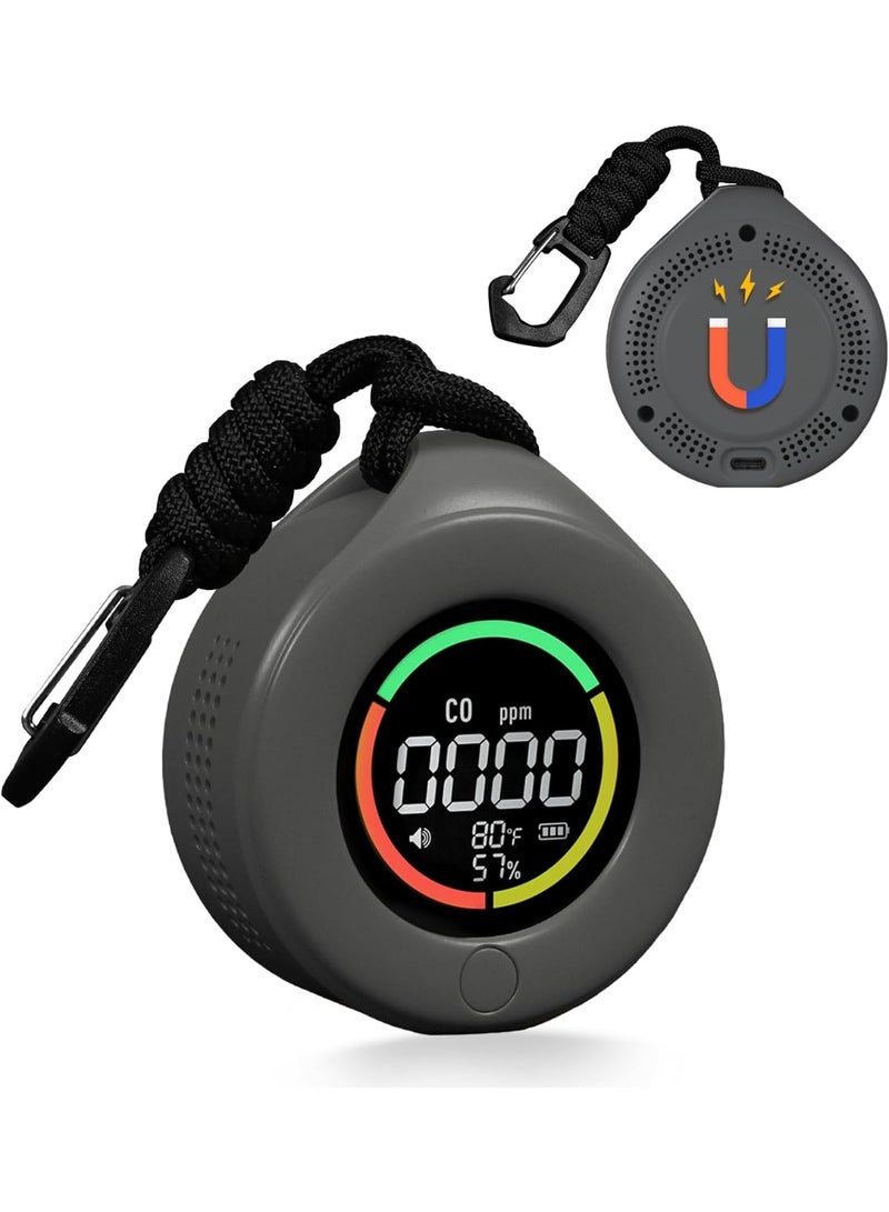 Portable Carbon Monoxide Detector, Travel CO Detector, Mini Size Temperature/Humidity/CO Detector 3 in 1, Alarm Sensor for Outdoor Camping,RV Car Indoor (grey) - Image 1