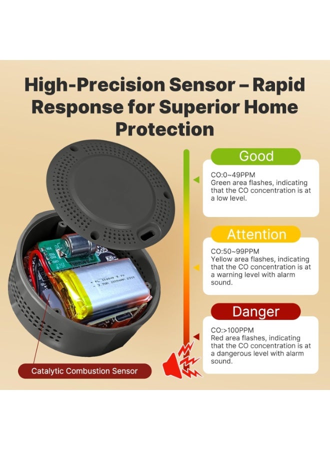 Portable Carbon Monoxide Detector, Travel CO Detector, Mini Size Temperature/Humidity/CO Detector 3 in 1, Alarm Sensor for Outdoor Camping,RV Car Indoor (grey) - Image 2