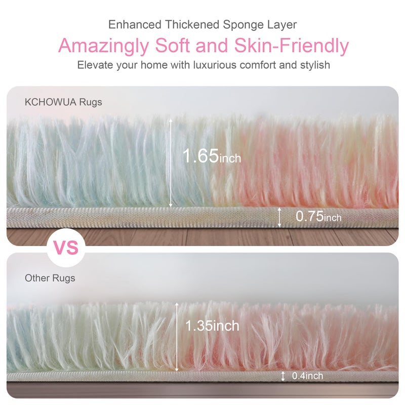 KICHOWUA Thick Area Rug 4x6 Fluffy Shag - Rainbow Unicorn Carpet for Girls Bedroom, Soft Plush Fuzzy Pastel, Thickened Washable Non-Slip Shaggy Rug for Kids, Nursery, Living Room, Baby, Dorm - Image 3