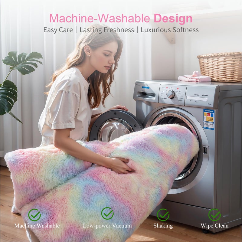 KICHOWUA Thick Area Rug 4x6 Fluffy Shag - Rainbow Unicorn Carpet for Girls Bedroom, Soft Plush Fuzzy Pastel, Thickened Washable Non-Slip Shaggy Rug for Kids, Nursery, Living Room, Baby, Dorm - Image 5