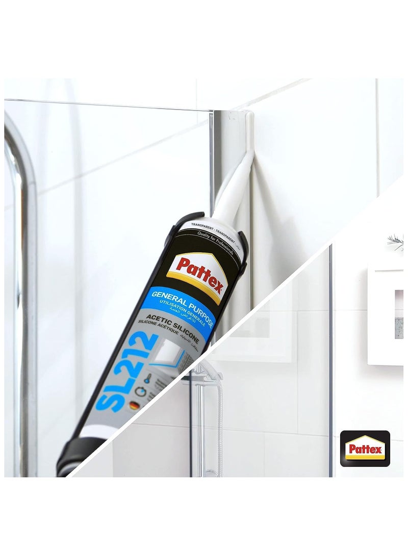 باتكس سيليكون أسيتيك متعدد الأغراض SL212، شفاف، مع مسدس سد - عبوة من قطعة واحدة - Image 2