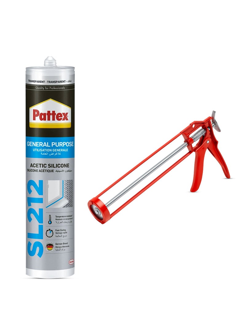 باتكس سيليكون أسيتيك متعدد الأغراض SL212، شفاف، مع مسدس سد - عبوة من قطعة واحدة - Image 1