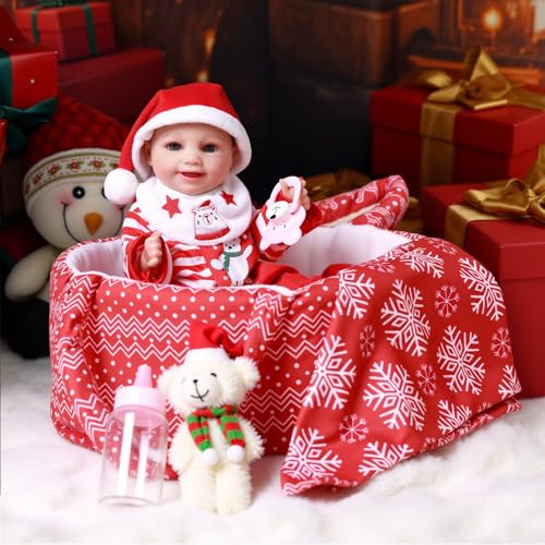 BABESIDE 9 Pcs Christmas Baby Doll Clothes with Bassinet for 101112 Inch Babydolls Baby Doll Accessories and Dolls Clothes fit Small Baby Dolls Girl Babies Pretend Play Set - Image 1