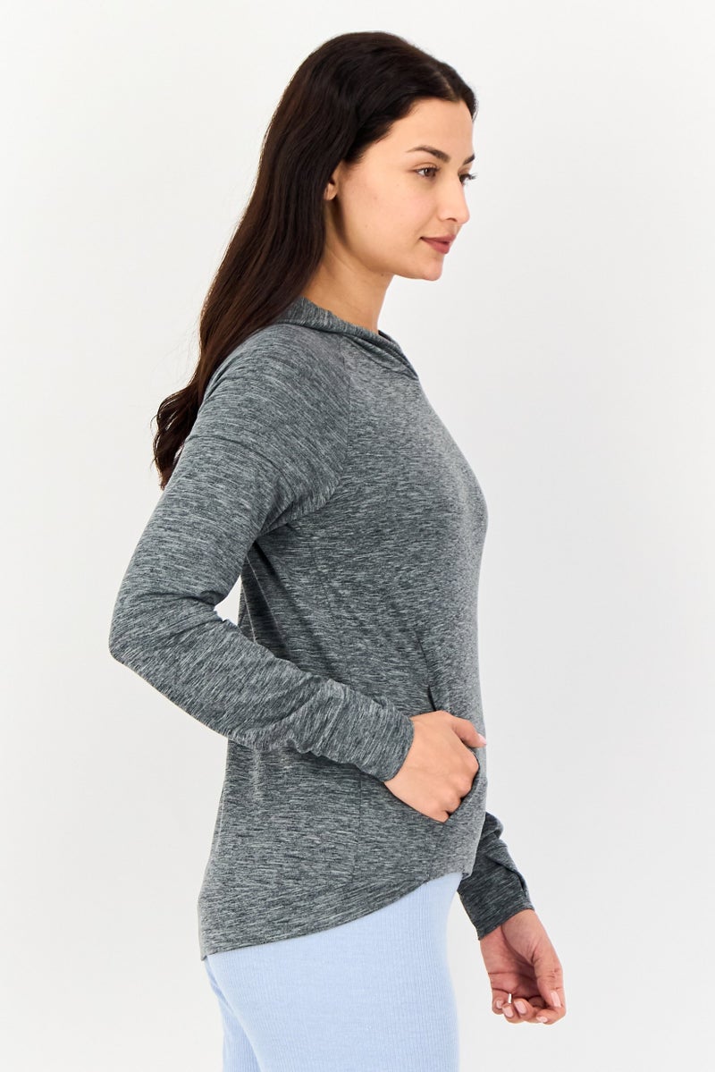 asics Women Sportswear Fit Long Sleeve Training Hoodie, Charcoal Heather - Image 2