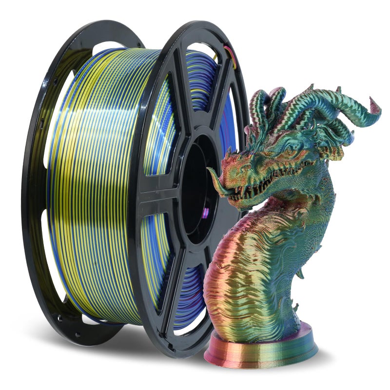 FLASHFORGE Silk Tri-Color Filament, Red, Yellow and Blue 3 in 1 Coextrusion Silk PLA Filament 1.75mm, 3D Printer Filament Color Change 1kg(2.2lbs) Spool, Dimensional Accuracy +/- 0.02mm