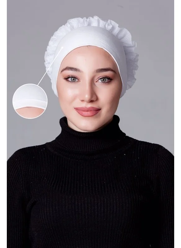 Nanak White Lycra Frilly Non-Slip Bonnet