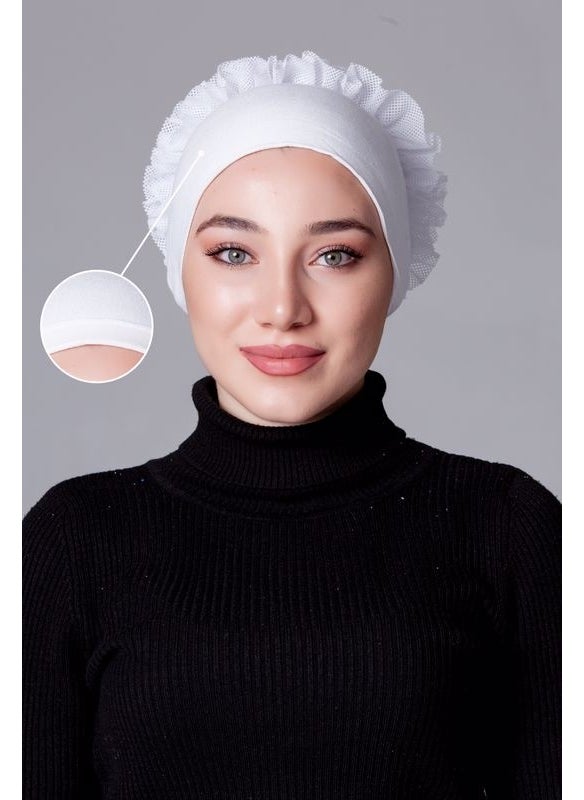 Nanak White Lycra Frilly Non-Slip Bonnet  - Image 1