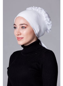 Nanak White Lycra Frilly Non-Slip Bonnet  - Image 2