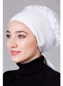 Nanak White Lycra Frilly Non-Slip Bonnet  - Image 3