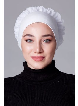 Nanak White Lycra Frilly Non-Slip Bonnet  - Image 5