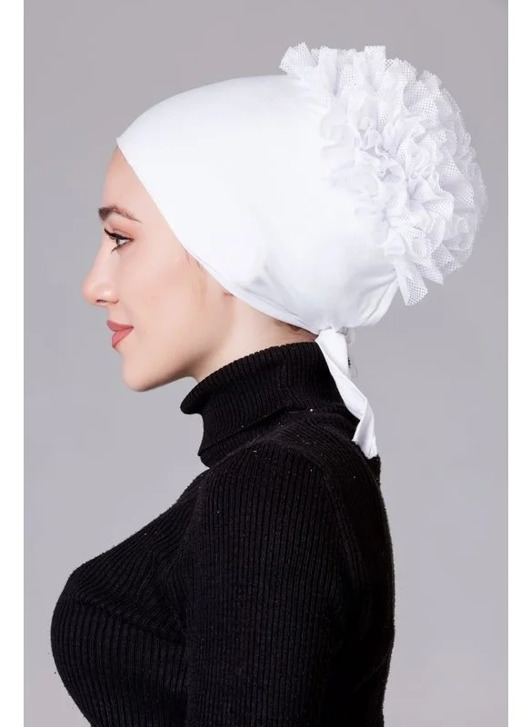 ناناك White Lycra Frilly Non-Slip Bonnet