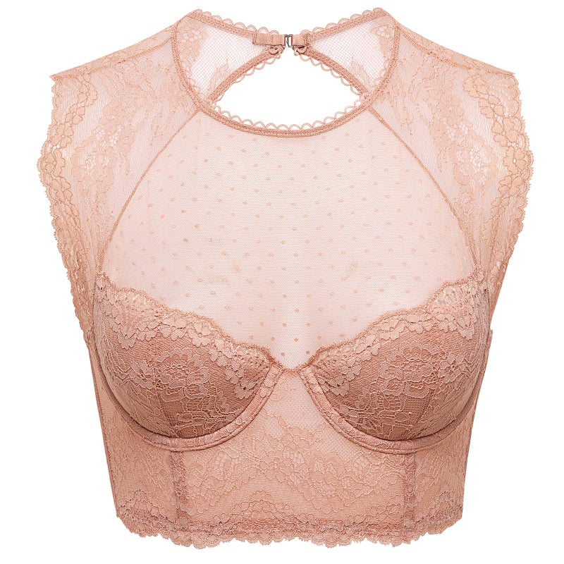 DOBREVA Women's Lace Corset Top Sexy Bralette Bustier Bra Underwire Plus Size Crop Top Cream Coffee 36B - Image 1