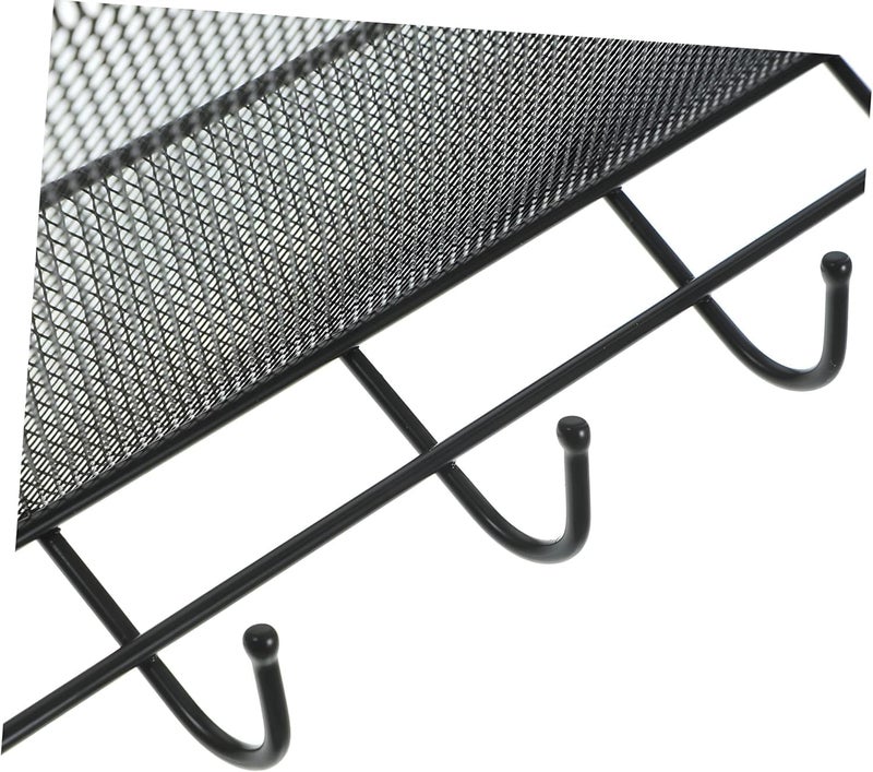 Black Metal Mesh Wall Shelf with Hooks for Kitchen and Bathroom - Image 3