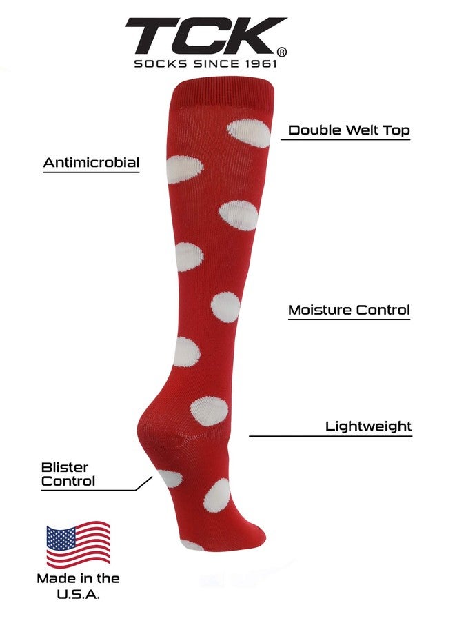 TCK Krazisox Polka Dot Over The Calf Socks (Scarlet/White, Medium) - Image 2