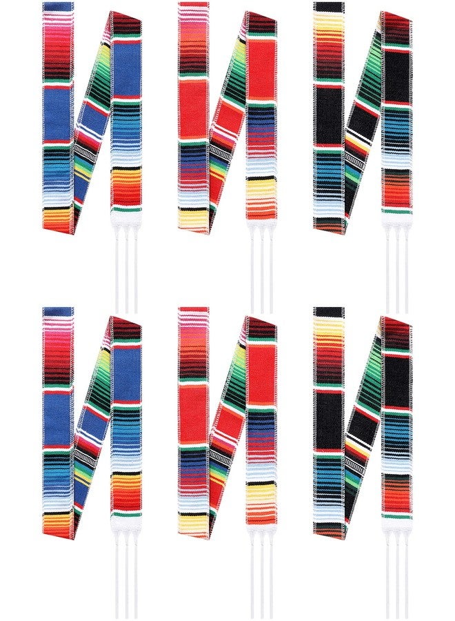 Sureio 6 Pcs Mexican Sash Belts for Women or Men Serape Cinto Mexicano Colorful Striped Runner Fringe Cotton Mexican Sash Belts Black Red Royal Blue for Cinco De Mayo Fiesta Party Graduation Wedding - Image 1