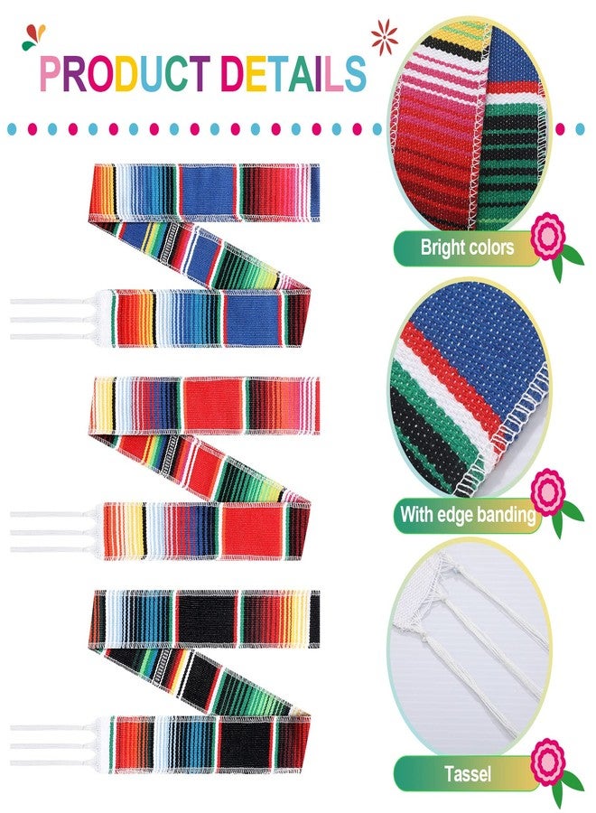 Sureio 6 Pcs Mexican Sash Belts for Women or Men Serape Cinto Mexicano Colorful Striped Runner Fringe Cotton Mexican Sash Belts Black Red Royal Blue for Cinco De Mayo Fiesta Party Graduation Wedding - Image 3