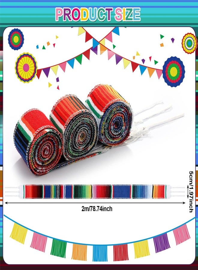 Sureio 6 Pcs Mexican Sash Belts for Women or Men Serape Cinto Mexicano Colorful Striped Runner Fringe Cotton Mexican Sash Belts Black Red Royal Blue for Cinco De Mayo Fiesta Party Graduation Wedding - Image 2