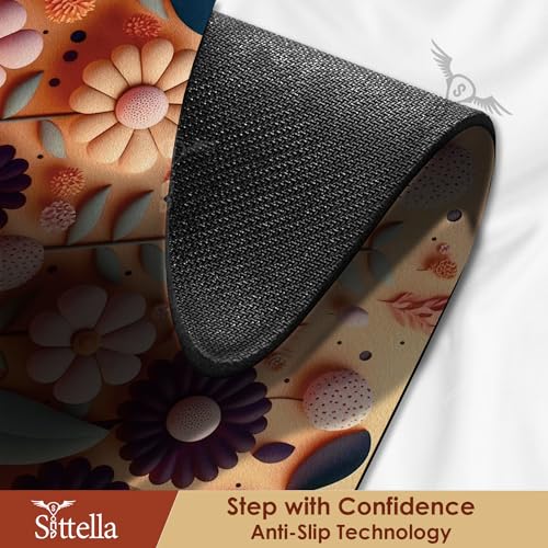 SITTELLA® 2 Pieces Anti-Skid Water Soaking 3D Flower Print Bathroom Mat, Water Absorbent Mat (40x60cm) (Orange Flower Print) - Image 5