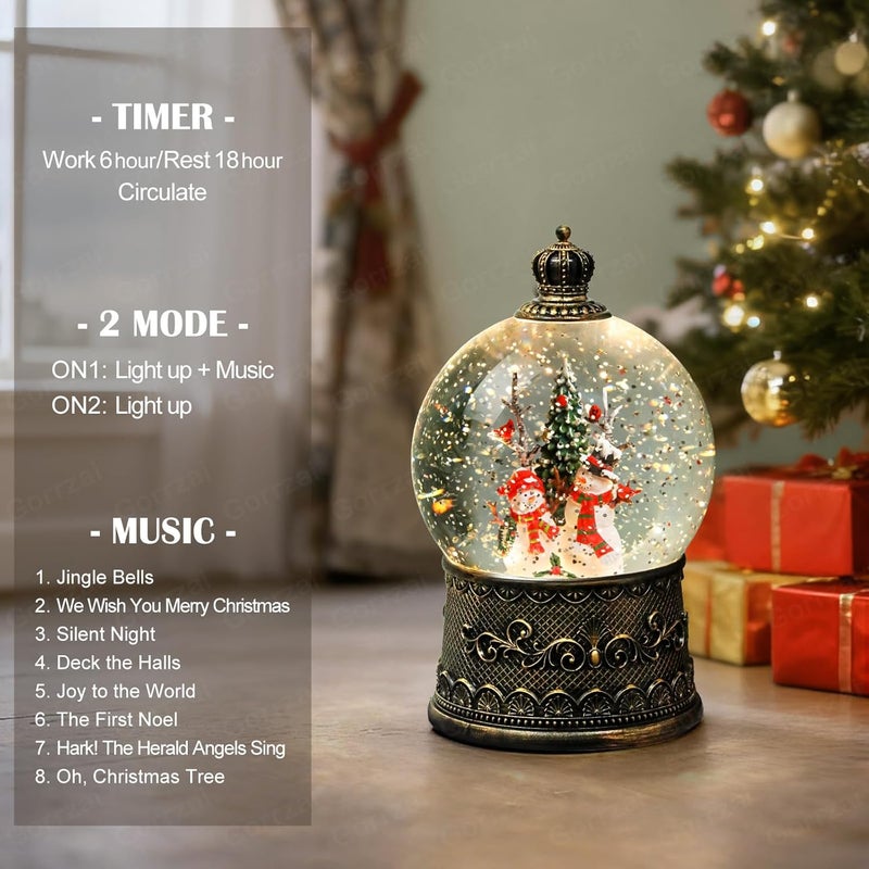 Gorrzai Snowman Snow Globe Lantern, Lighted Musical Snow Globe Decorations Indoor for Home Decor with Music Timer Glitter, Light Up Holiday Decor Gift, USB or Battery Operated - Image 3